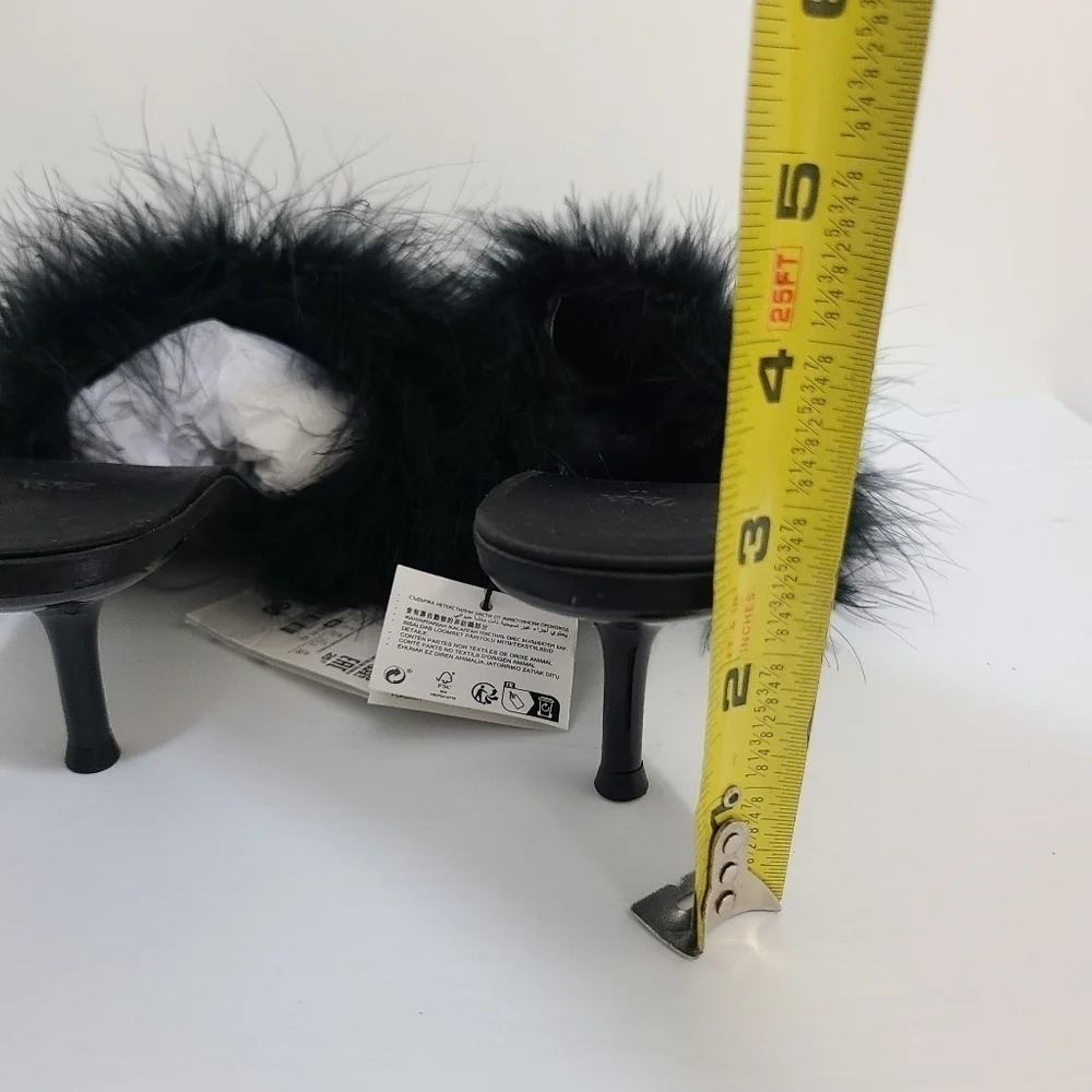 ZARA HEELED MULES WITH FEATHERS Black SIZE  | 1302/110/800